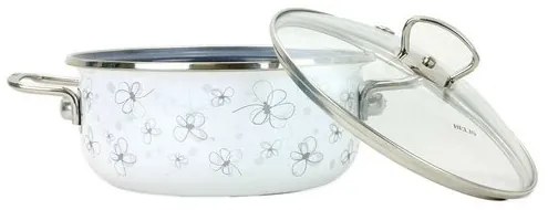 Belis Smaltovaný hrniec s pokrievkou Premium, biela, 24 cm, 5,5 l, 5,5 l