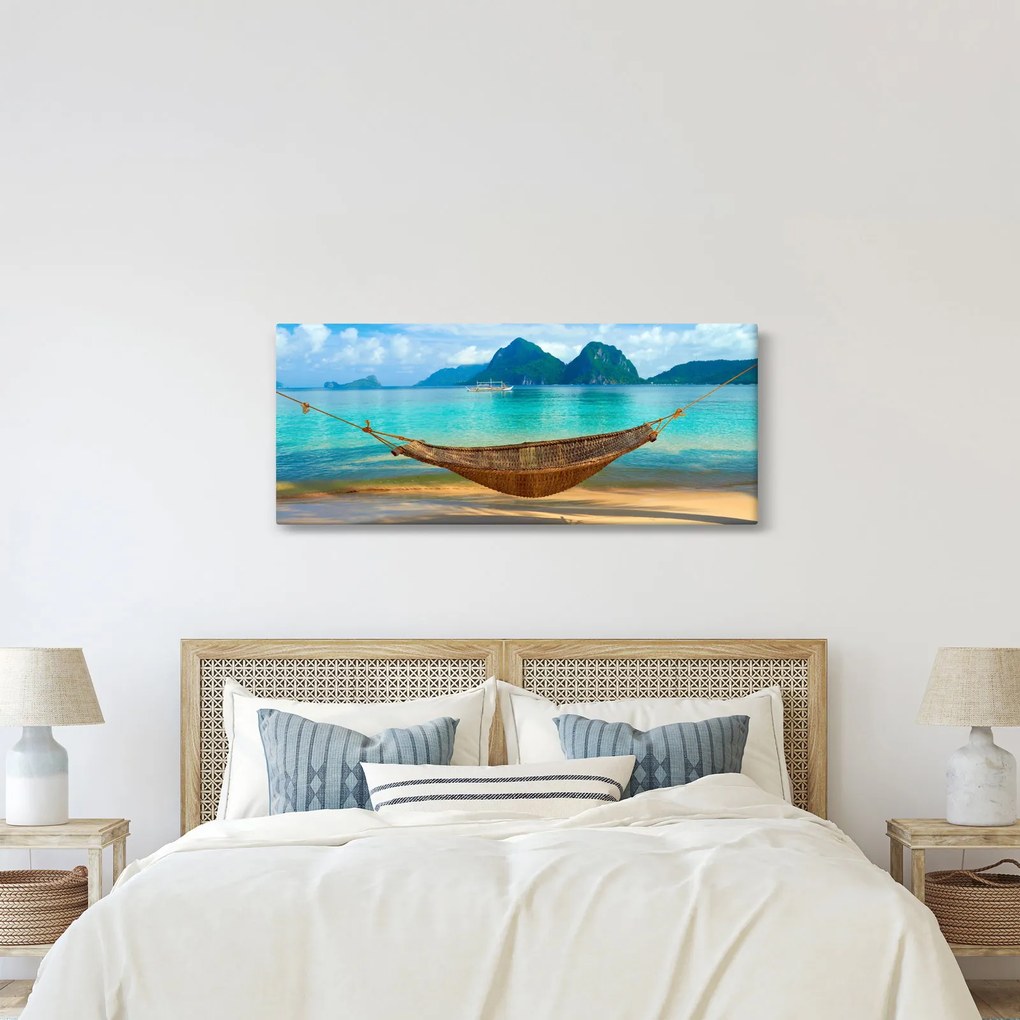 Obraz hojdacej siete na pláži 3 (120x50 cm)