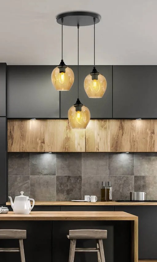 Candellux Čierno-hnedý závesný luster Aspa pre žiarovku 3x E27 s guľatou základňou 33-00613