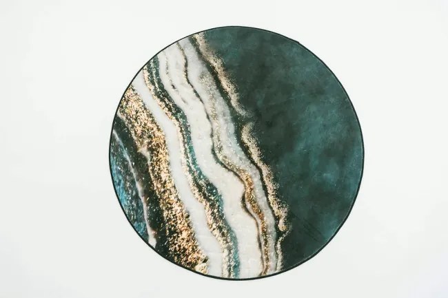 Protišmykový koberec NOVO mramor / zelený / zlatý kruh