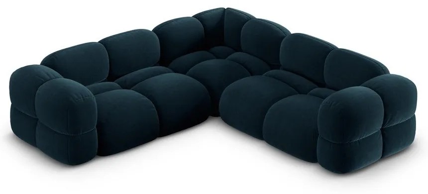 Tmavomodrá zamatová rohová pohovka Loretto – Cosmopolitan Design