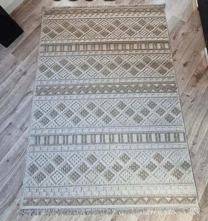 Moderný boho koberec s geometrickým vzorom – béžový 086-B Rozmer: 80x150 cm
