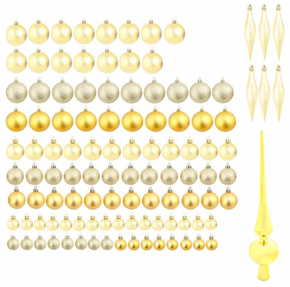 Sada 112 ks ozdôb na vianočný stromček, rôzne farby, zlatá