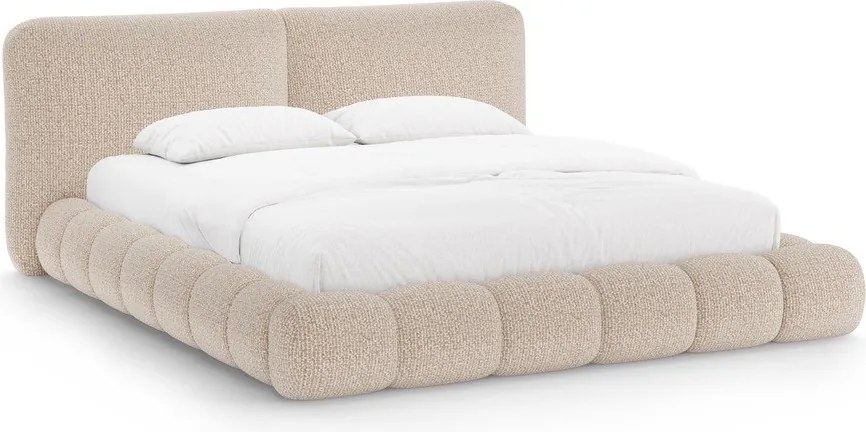 Sivobéžová čalúnená dvojlôžková posteľ s úložným priestorom s roštom 200x200 cm Solange – Micadoni