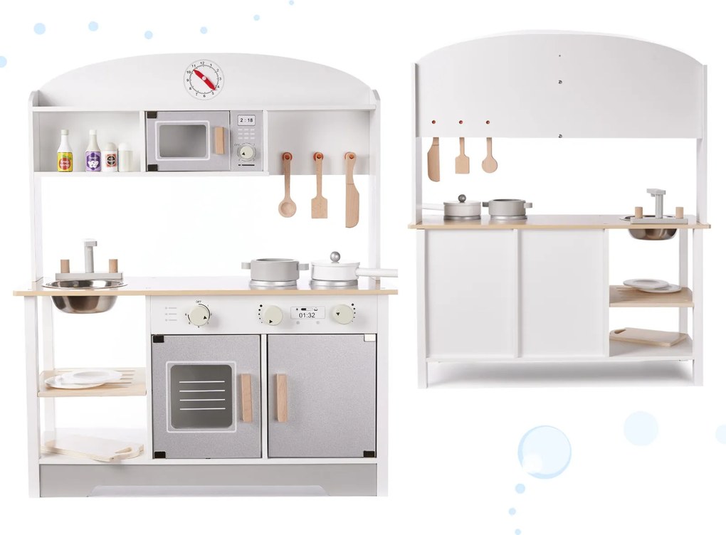 KIK Detská drevená kuchyňa MODERN CLASSIC s príslušenstvom, 82 cm, sivá