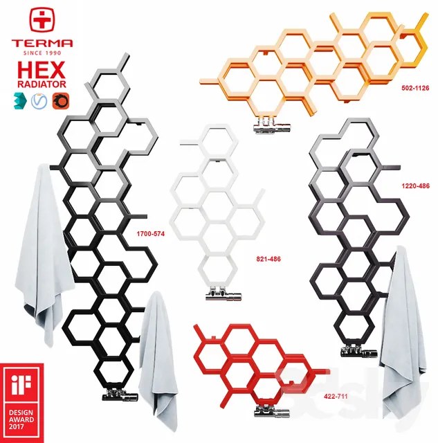 Terma Hex 821x486 vodný radiátor Soft 9005 ZX