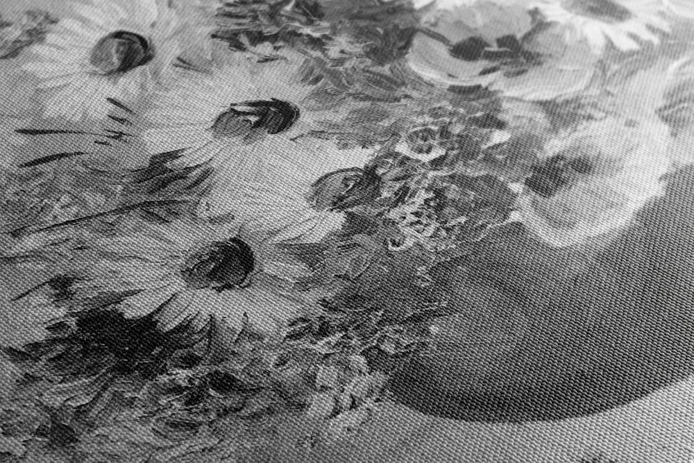 Obraz olejomaľba letných kvetov v čiernobielom prevedení Varianta: 120x80