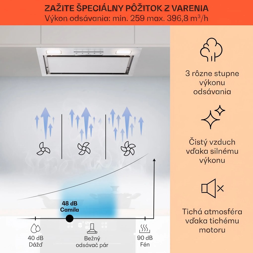Klarstein Camila, vstavaný digestor, 52 cm, 369 m³/h, LED, dotyková plocha, nehrdzavejúca oceľ