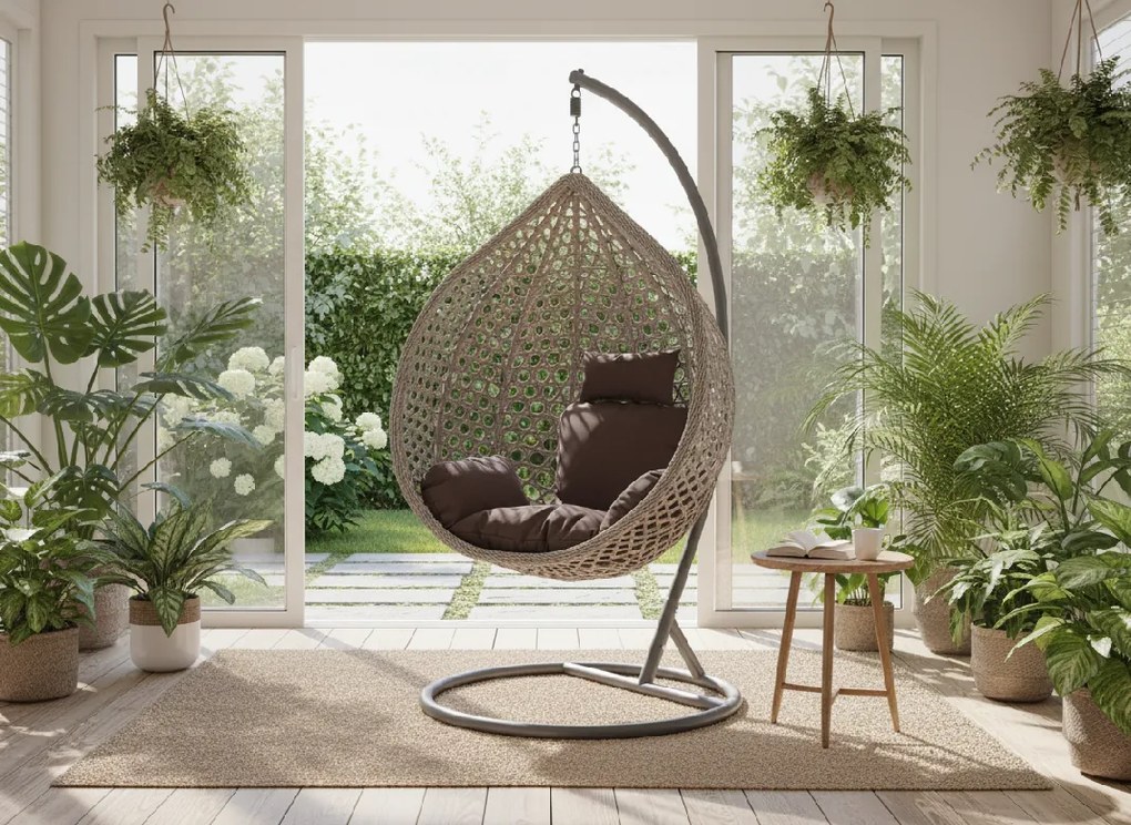 Garden Line ZÁVESNÁ STOLIČKA VEĽKOSŤ L ŠEDÁ, ŠEDÝ VANKÚŠ, TMAVOSEDÝ RÁM