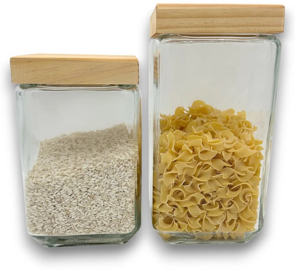 5Five® Sklenená bytelná dóza hranatá s dreveným vekom, 1,7l KWADR