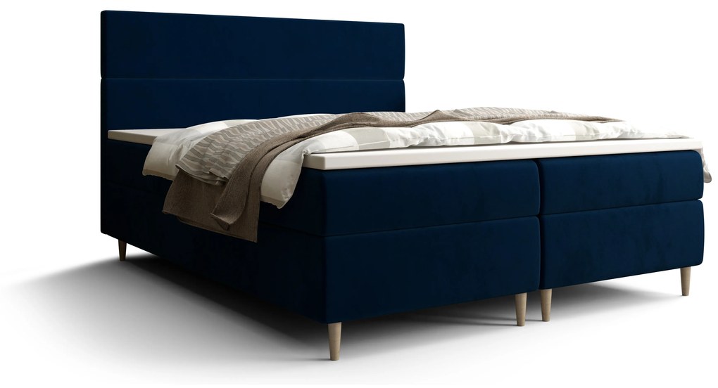 Manželská posteľ  Boxspring 160 cm Flu (tmavomodrá) (s matracom a úložným priestorom). Akcia -20%. Vlastná spoľahlivá doprava až k Vám domov. 1046542
