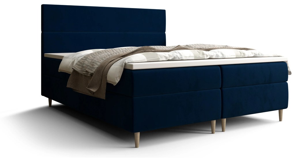 Manželská posteľ Boxspring 180 cm Flu (tmavomodrá) (s matracom a úložným priestorom). Vlastná spoľahlivá doprava až k Vám domov. 1046554