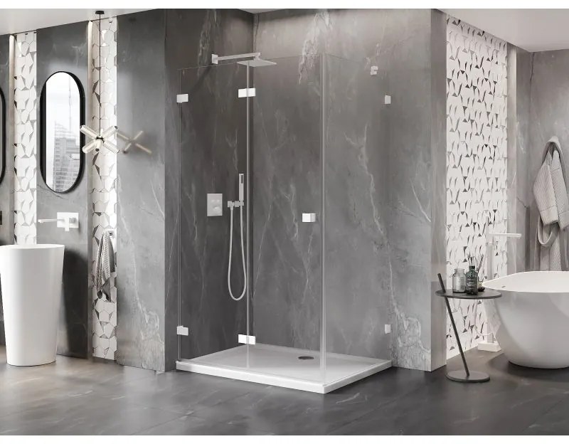 Mexen Lunar-F, 1-krídlový sprchový kút so skladacími dverami, ľavý, 95 x 80 cm, 8mm číre sklo, biely profil, 836-095-080-20-00-L