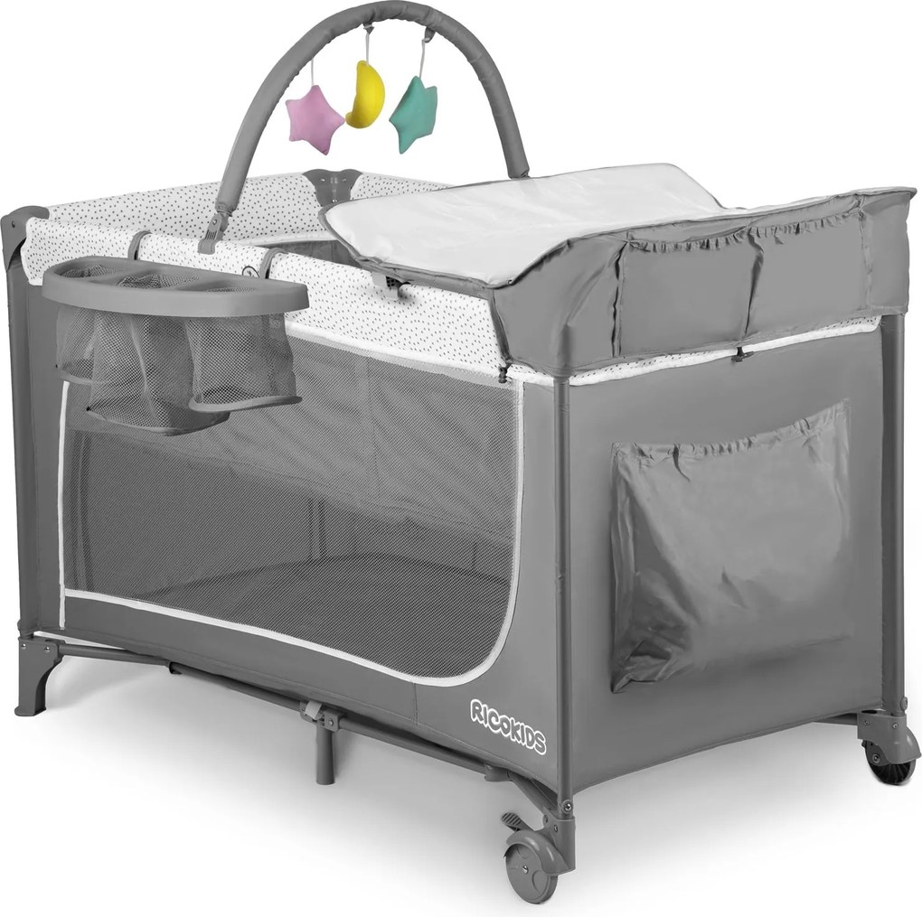 Ricokids Cestovná postieľka + matrac + taška 125x65x78cm RK-241 sivá