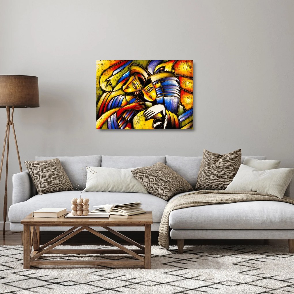 Sklenený obraz - Olejomaľba, milenci (70x50 cm)