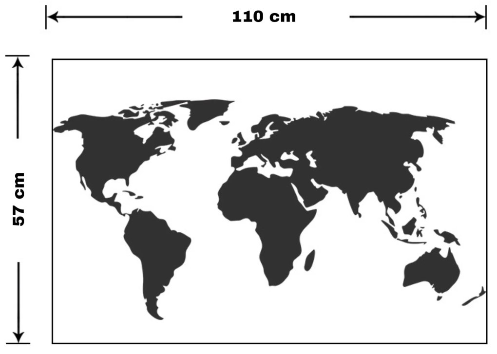 Samolepka na stenu "Mapa sveta - čierna" 64x125 cm