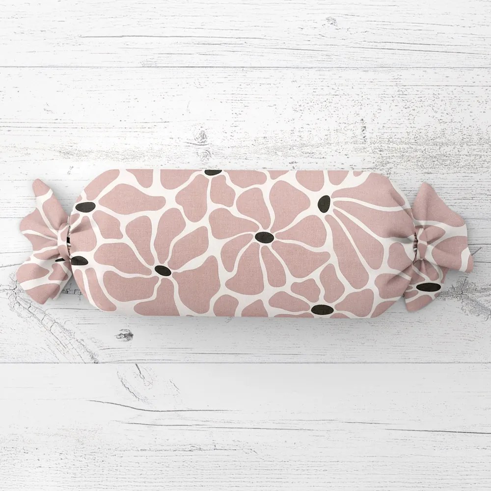 Biante Vankúš valec bonbon Sandra SA-483 Hnedoružové designové kvety na bielom 15x60 cm