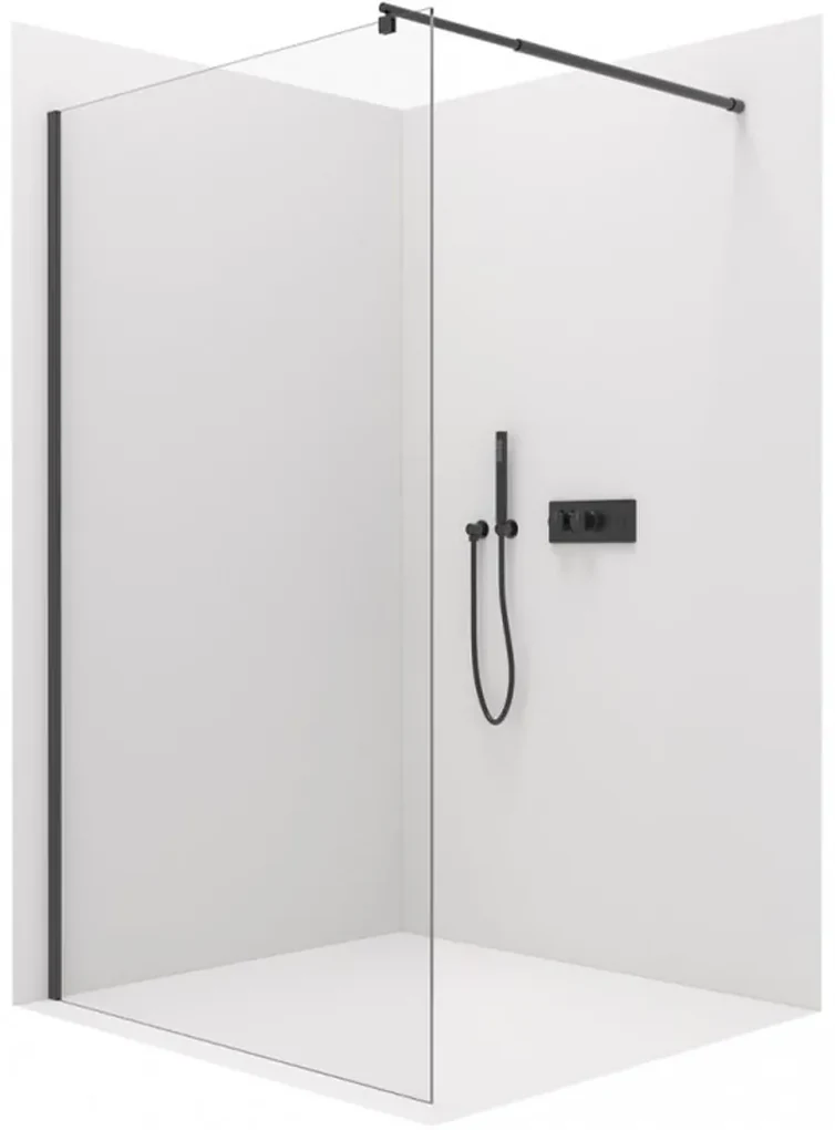 Cerano Onyx, sprchová zástena Walk-in 130x200 cm, 8mm číre sklo, čierny profil, CER-CER-426370