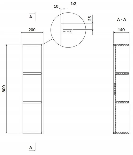 Cersanit Larga, vysoká otvorená závesná skrinka 80x20cm modulárna, biela, S932-079