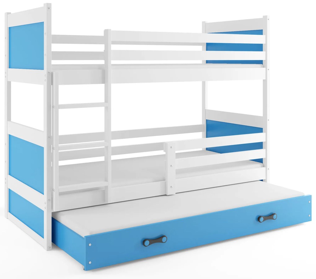 Interbeds Poschodová posteľ Rico 3 trojmiestna biela 200cm x 90cm modrá