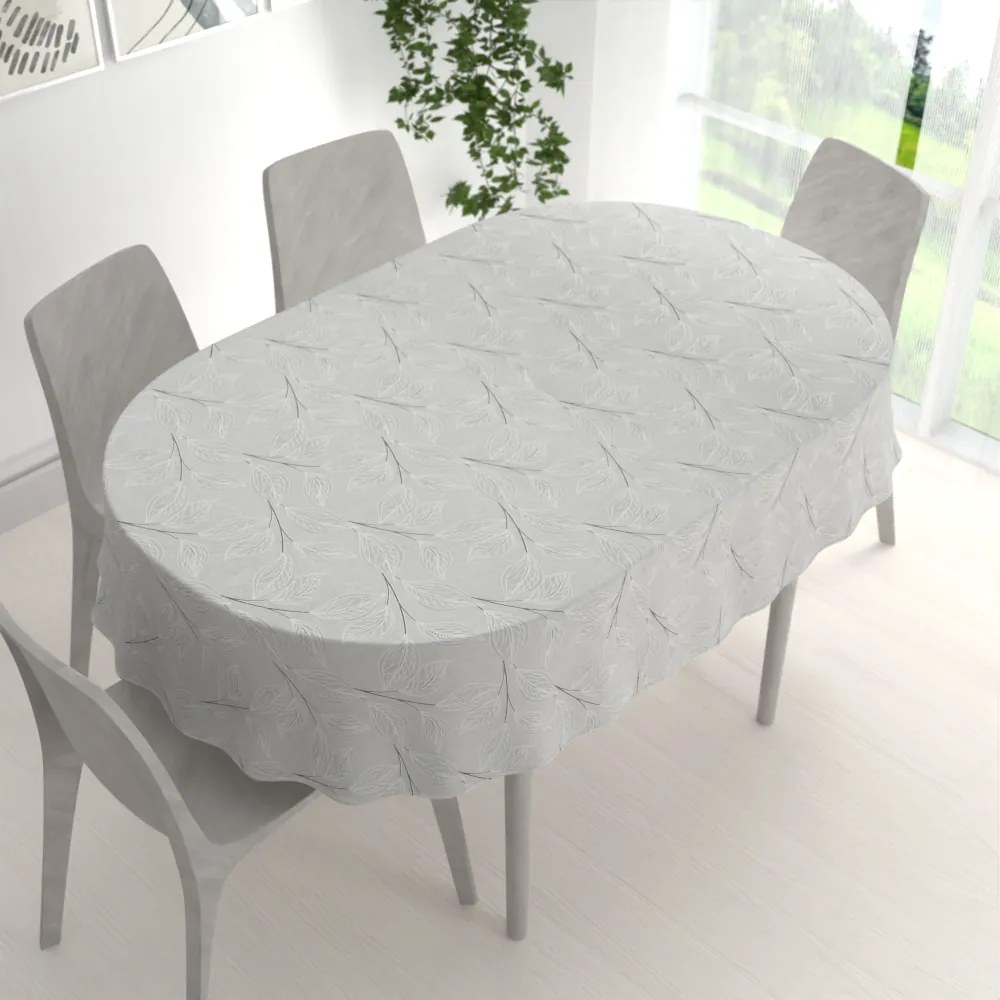 Biante Dekoračný oválny obrus Leona LN-165 Popínavé lístky na sivom 50x100 cm