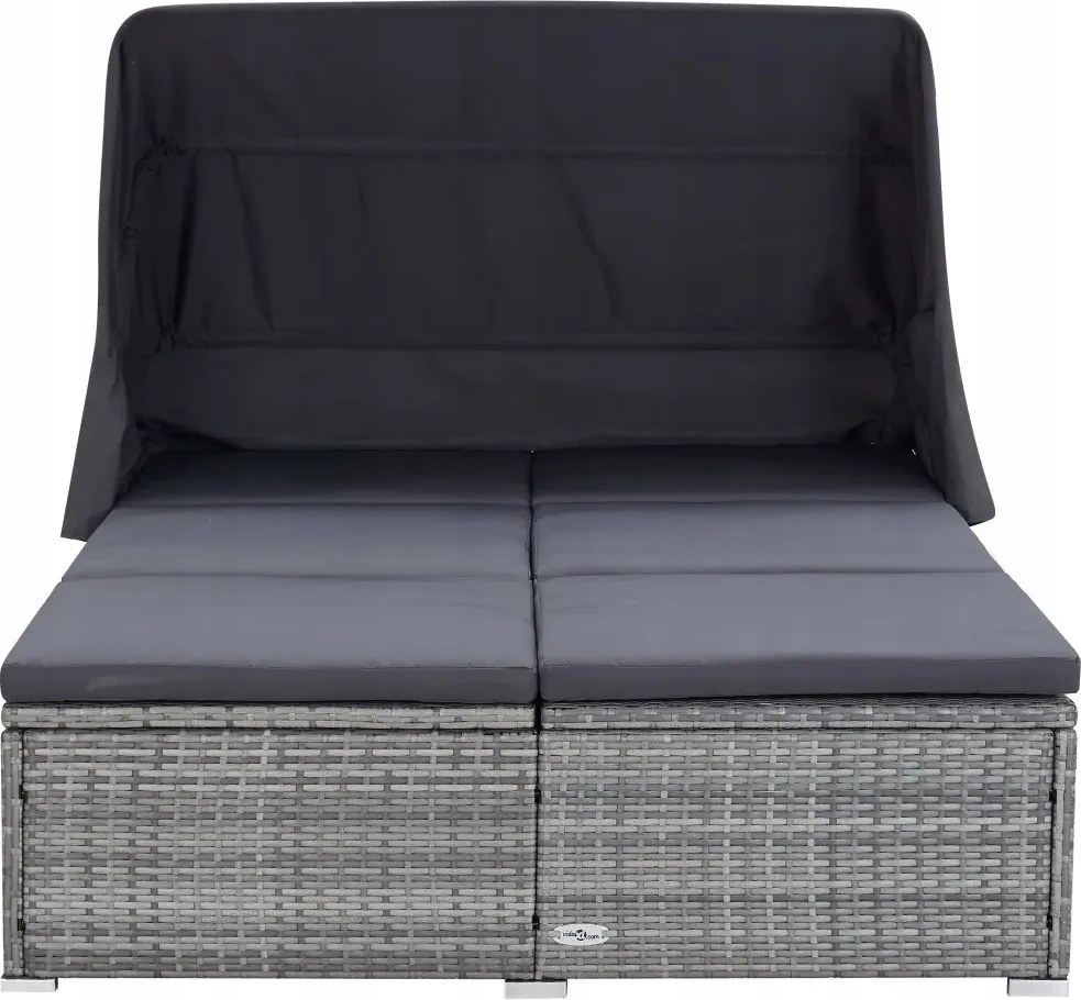 vidaXL 2-miestne ležadlo s vankúšom, polyratan, sivé