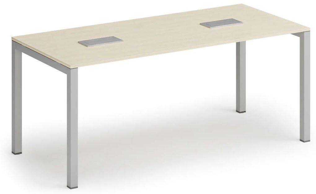 Rokovací stôl PRIMO SQUARE, 180x80 cm, breza + 2x stolová zásuvka TYP VI, strieborná