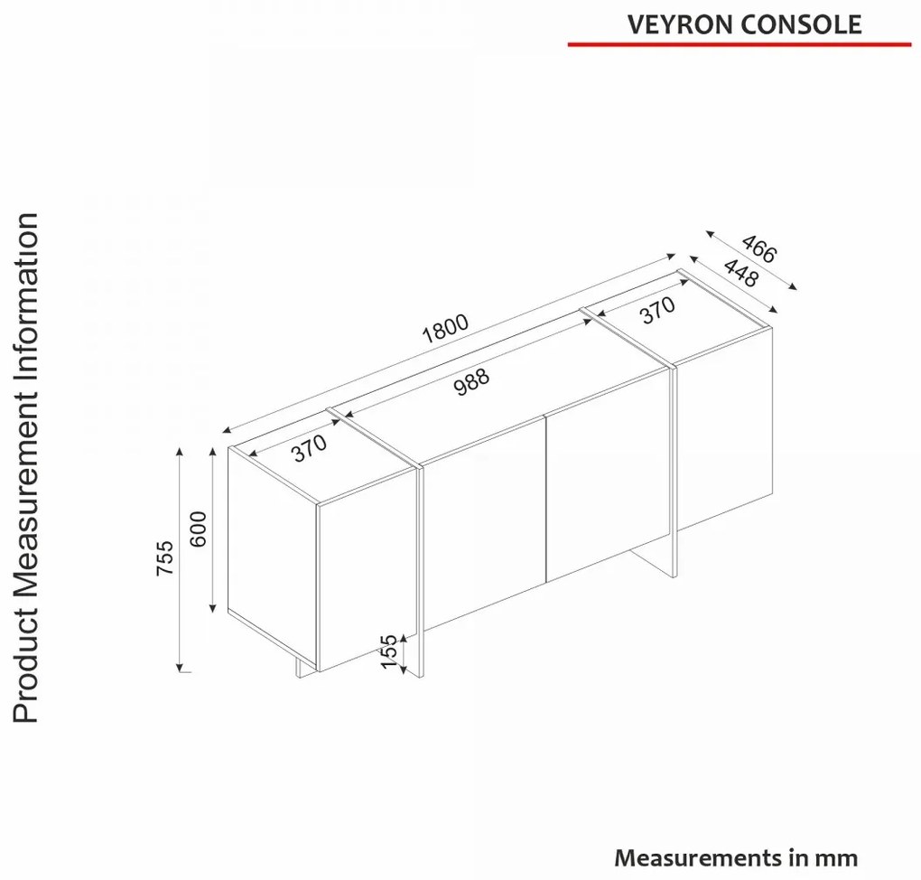 Komoda Veyron 180 cm černý mramor