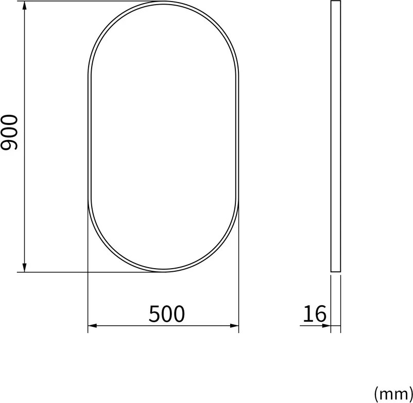 Erga Oval, oválne zrkadlo 50x90cm, čierny rám, ERG-V01-OVAL-5090-BK