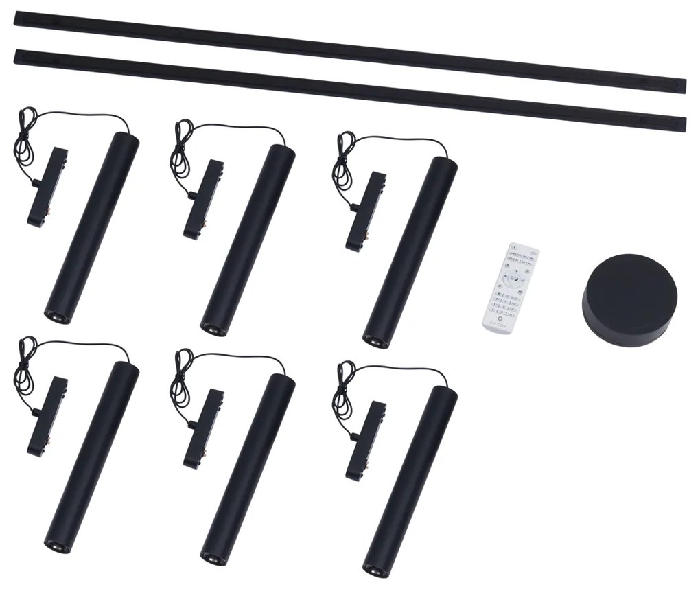 Moderný koľajnicový systém s 6 čiernymi závesnými svetlami 1-fázový - Magnetic Cassie