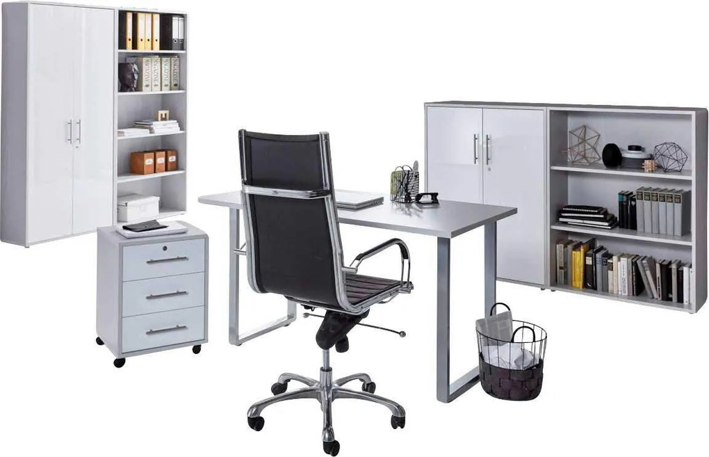 XXXLutz KANCELÁRIA, sivá, biela s vysokým leskom, MID.YOU - Kancelárske regály - 001067009501