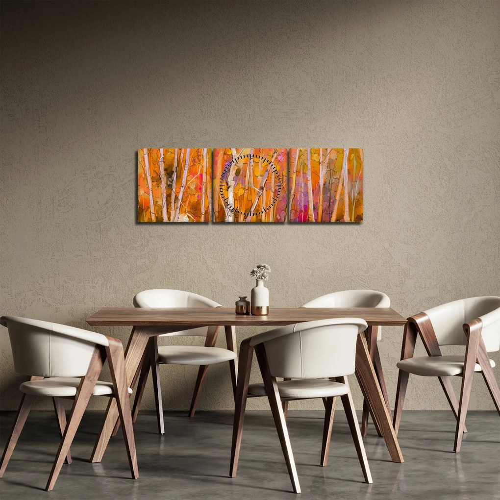 Obraz - Jesenný les (s hodinami) (90x30 cm)