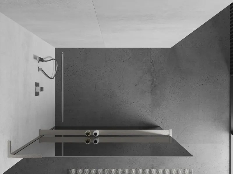Mexen Kioto+ L, sprchová zástena Walk-In s poličkou a vešiakom 70 x 200 cm, 8mm sklo vzor zrkadlo, brúsená oceľ profil, 800-070-123-97-50