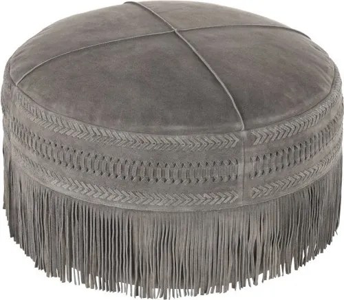Šedý kožený puf s výplňou Tassels - Ø 52 * 40cm