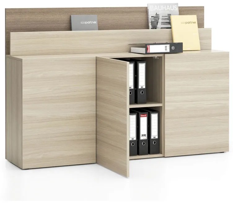 PLAN Kancelárska prístavná skrinka k stolu LAYERS, dlhá, dub prírodný / dub morený