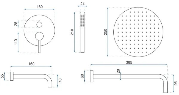 REA-P6609 - Sprchová súprava LUNGO s termostatickou podomietkovou batériou, kartáčované zlato