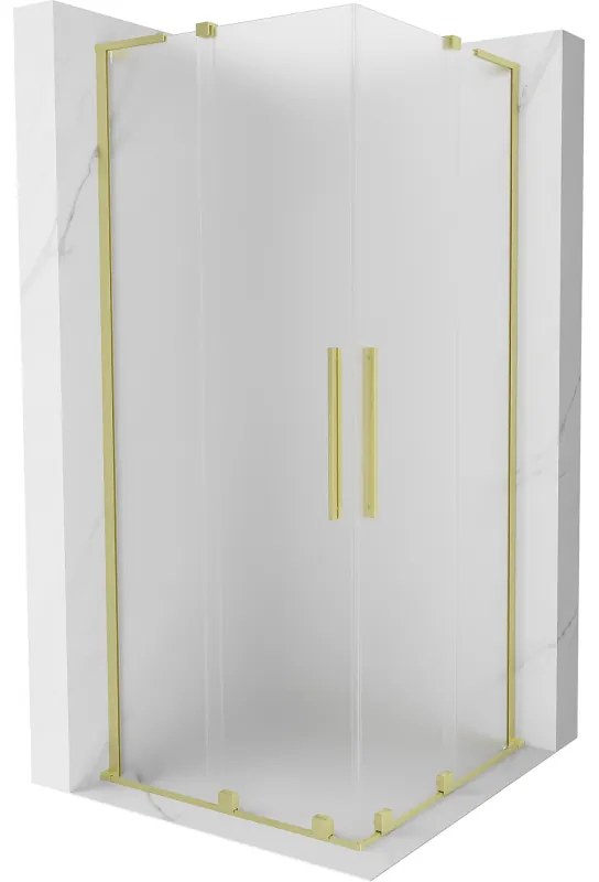 Mexen Velar L Duo, sprchový kút s posuvnými dverami 100 x 100 cm, 8mm sklo námraza, zlatá matná, 871-100-100-02-33-55
