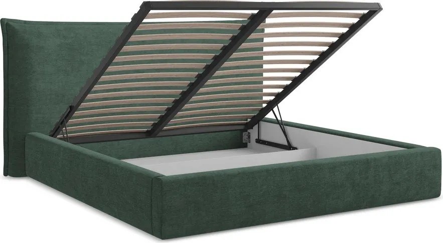 Zelená čalúnená dvojlôžková posteľ s úložným priestorom s roštom 160x200 cm Esala – Makamii