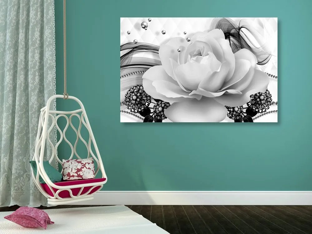 Obraz luxusná ruža s abstrakciou v čiernobielom prevedení Varianta: 120x80