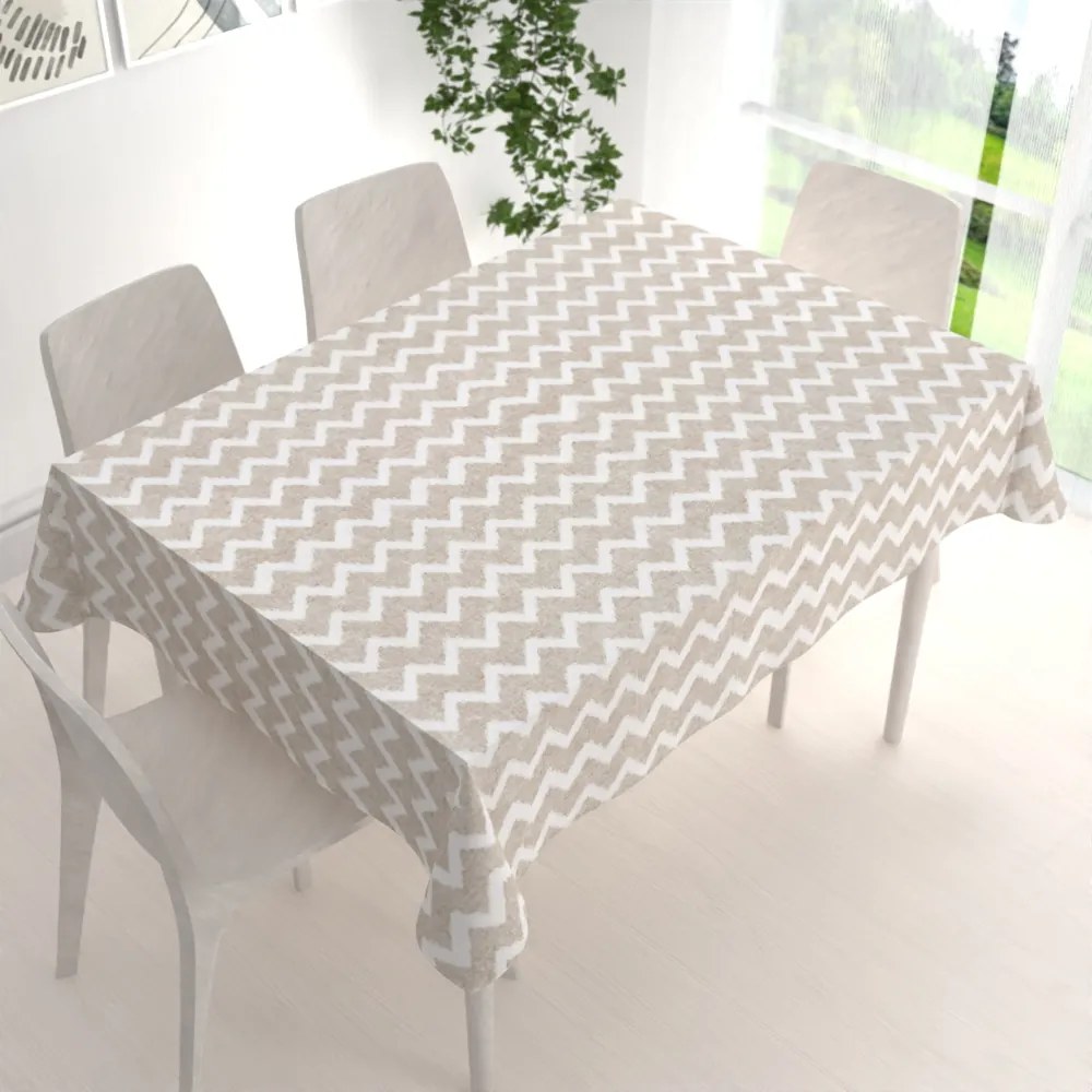 Biante Veľký dekoračný obdĺžnikový obrus Porto PRT-006 Režný cik-cak 260x320 cm