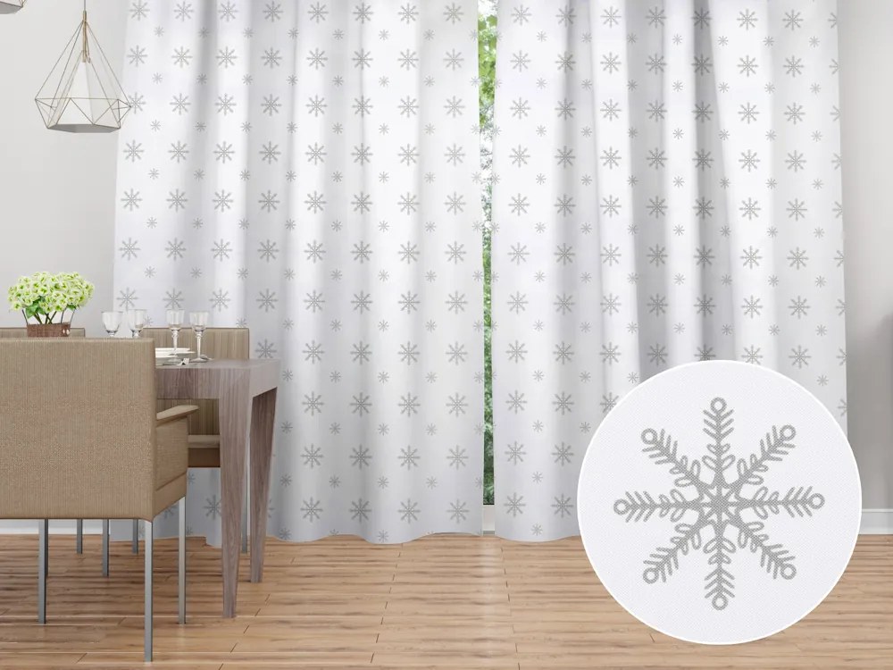 Biante Dekoračný záves TF-112 Vianočné sivé vločky na bielom 140x140 cm