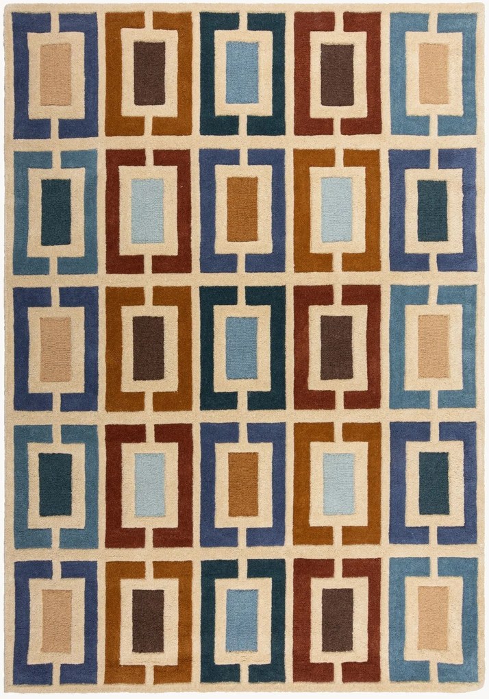 Ručne všívaný vlnený koberec's reliéfnou štruktúrou Retro Blocks