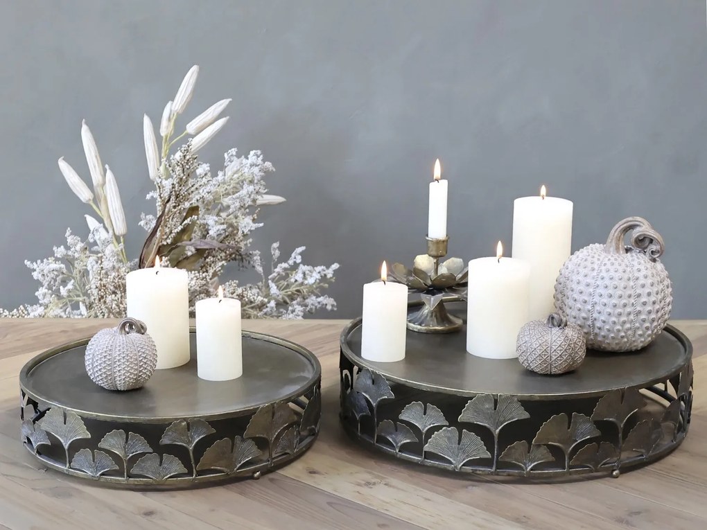 Mosadzný antik dekoračný kovový podnos Ginkgo - Ø 40*10cm