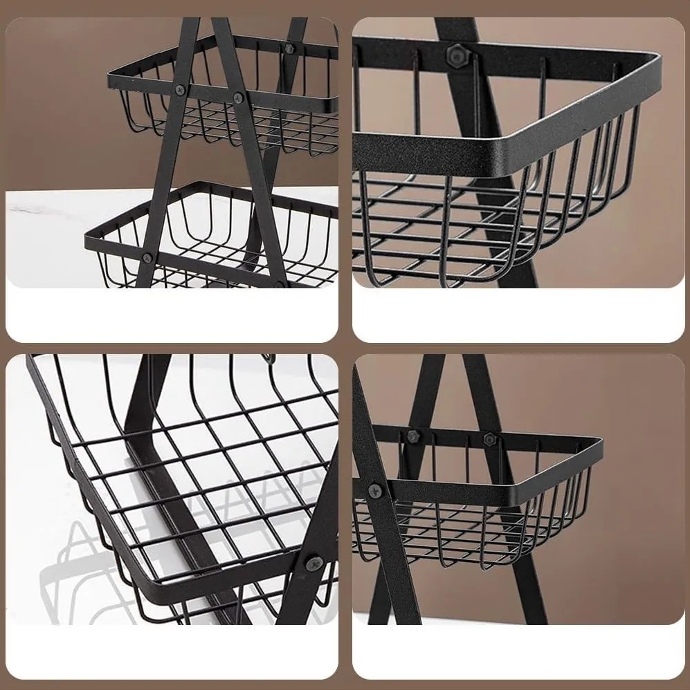 Kovový košík na ovocie PULOS - 3poschodový - čierny