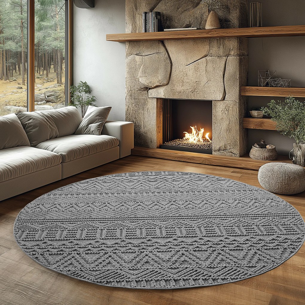 Ayyildiz, Kusový koberec Helix 2202 silver kruh, 80x80, šedá, chodba / predsieň