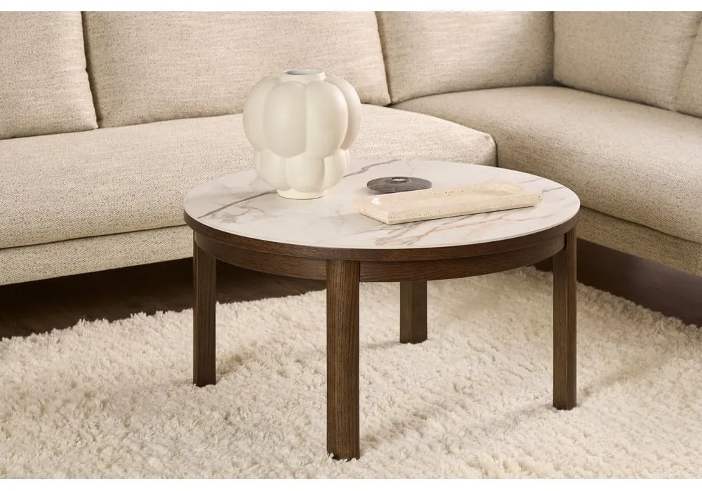 Béžový/tmavohnedý okrúhly konferenčný stolík s keramickou doskou ø 90 cm Southampton – Actona