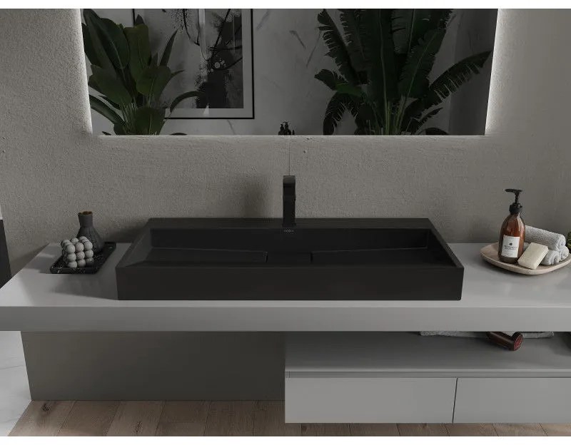 Mexen Ava, umývadlo na dosku z konglomerátu 1/O 100 x 46 cm, čierna matná, 23011071