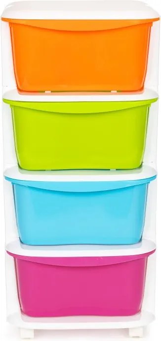 Pojazdný regál so 4 zásuvkami na kolieskach, plastový