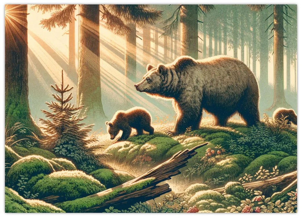 Obraz - Medvede v lese (70x50 cm)