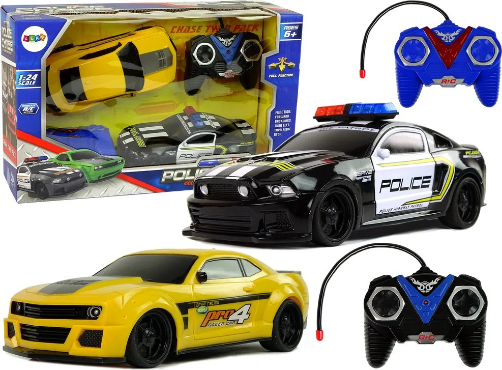 LEAN Toys R/C autíčka, policajná naháňačka, hliadka, žlté športové auto, diaľkové ovládače